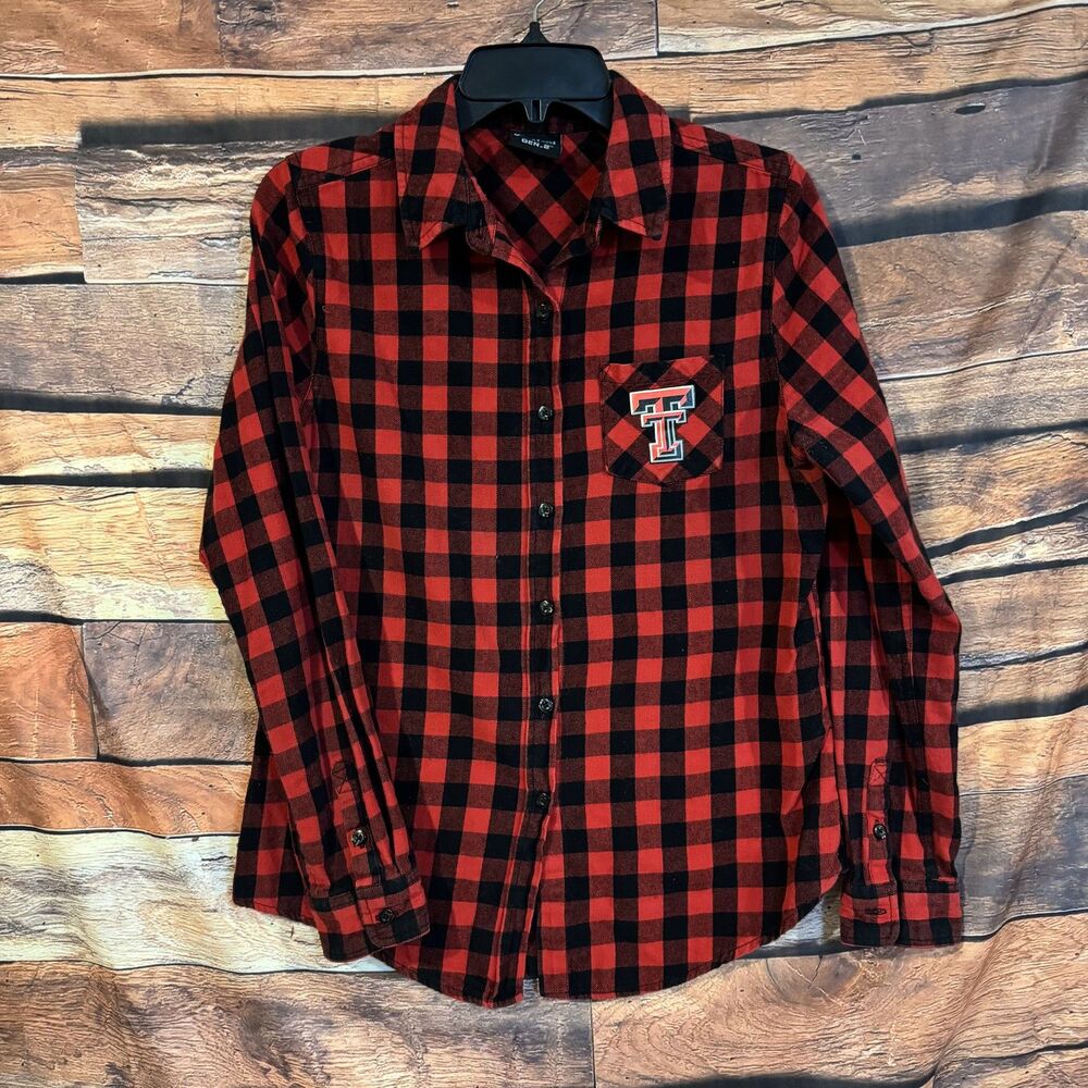 GEN.2 Juniors Women's Texas Tech Red Raiders Flannel Shirt Red Black Plaid L
